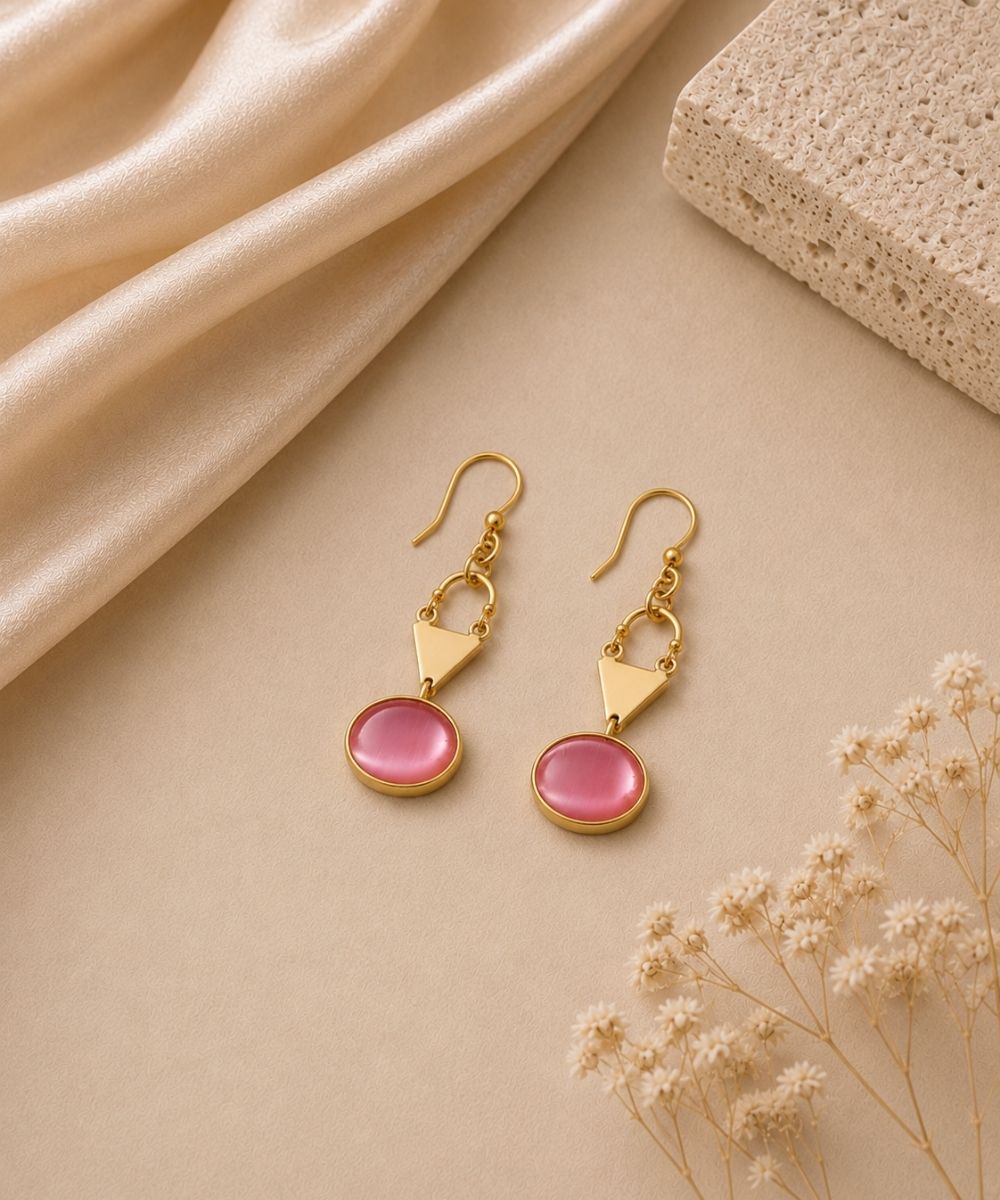 Gold Plated Pink Cubic Ziconia Drop Earrings