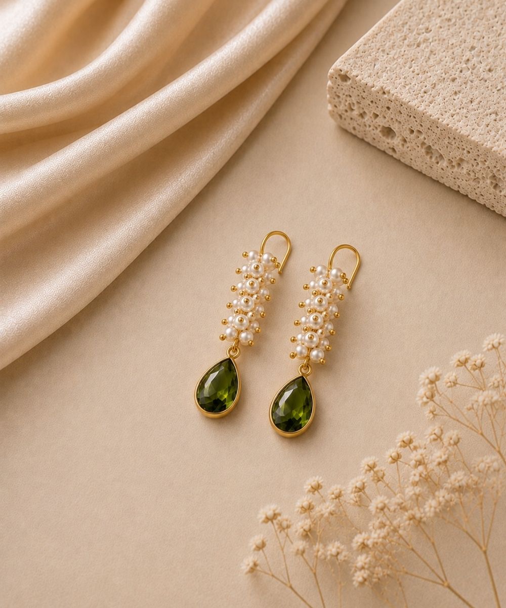 Gold Plated Green Cubic Zirconia Drop Earrings