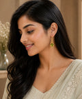 Gold Plated Round Green Cubic Zirconia Drop Earrings