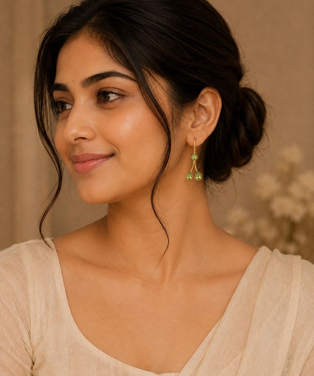 Gold Plated Light Green Cubic Zirconia Drop Earrings