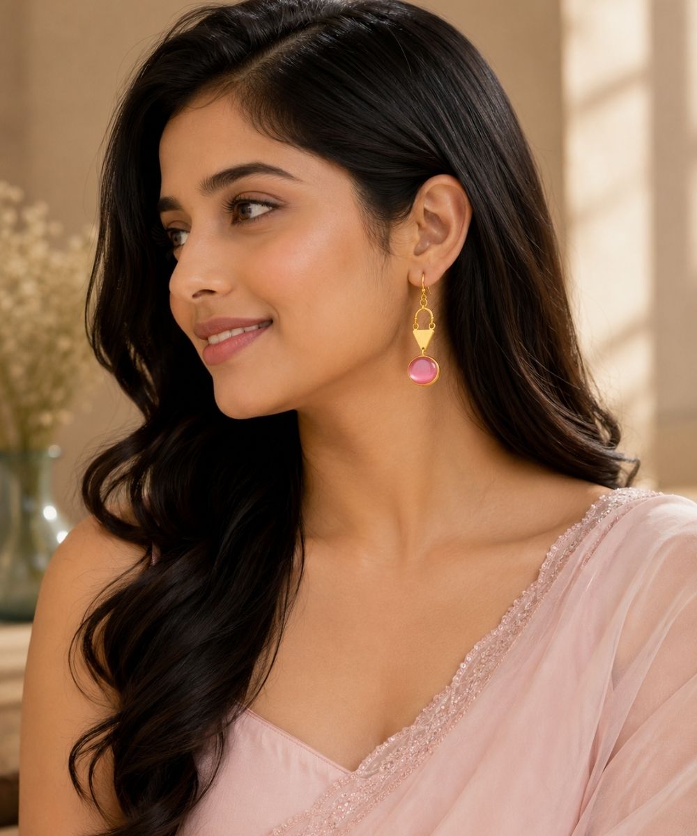 Gold Plated Pink Cubic Ziconia Drop Earrings