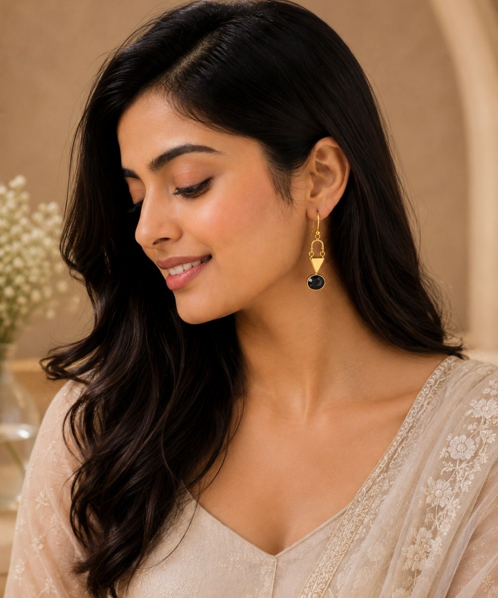 Gold Plated Grey Cubic Ziconia Drop Earrings