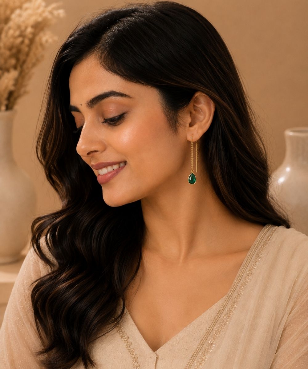 Gold Plated Green Cubic Zirconia Link Drop Earrings
