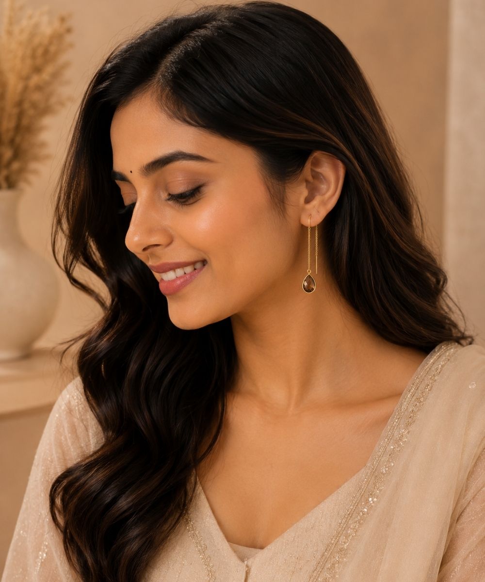 Gold Plated Brown Cubic Zirconia Link Drop Earrings