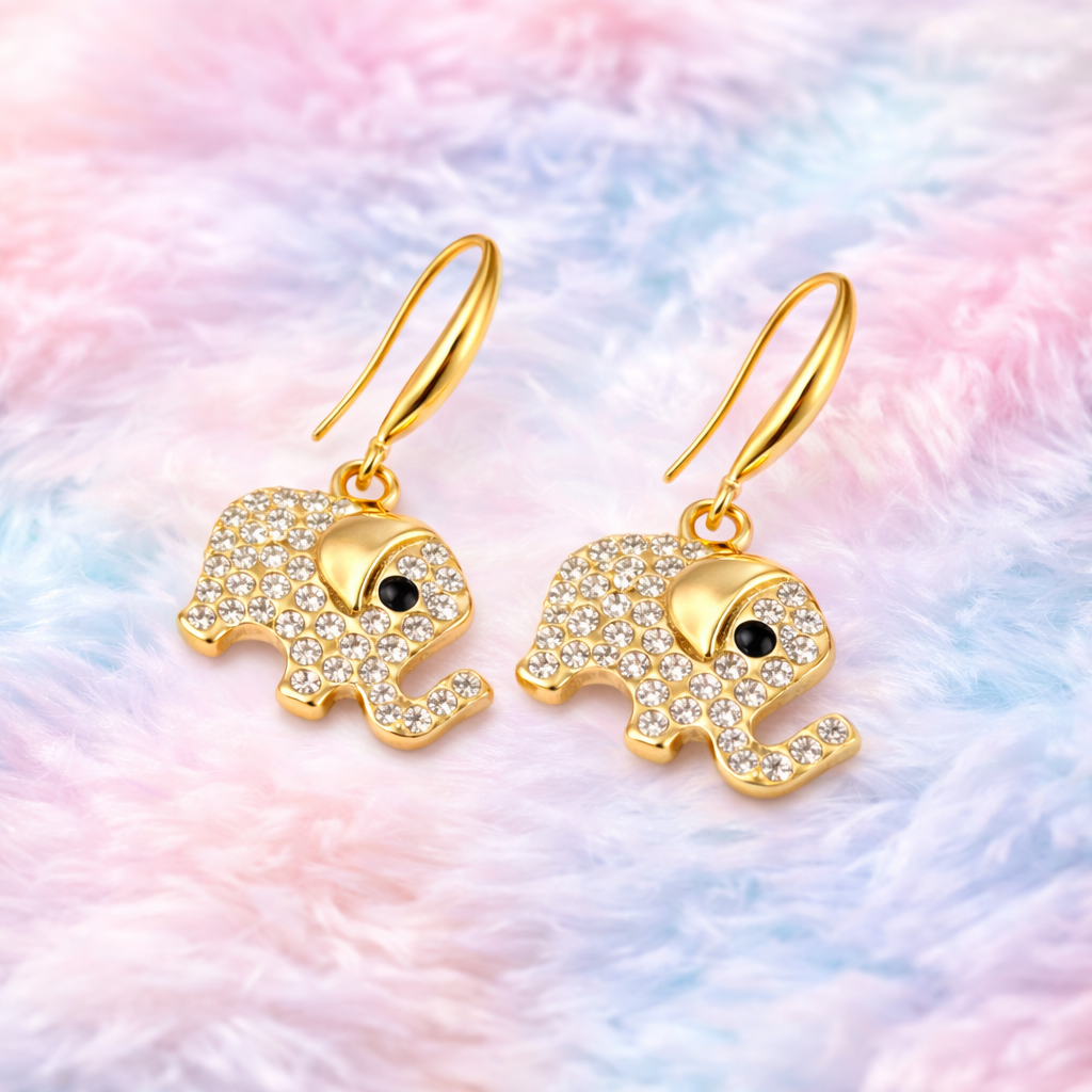 Elephant Charm Evil Eye Drop Earrings