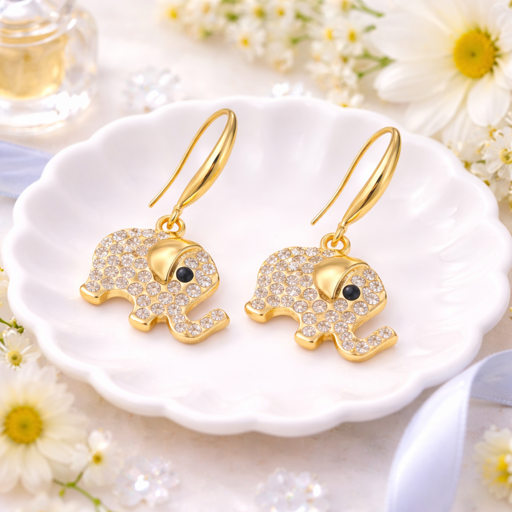 Elephant Charm Evil Eye Drop Earrings