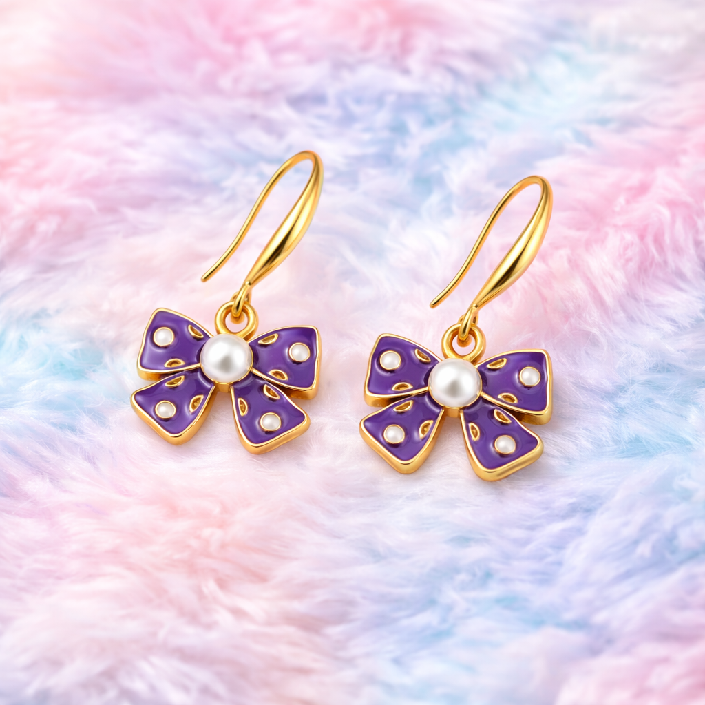Purple Bow Pearl Earring