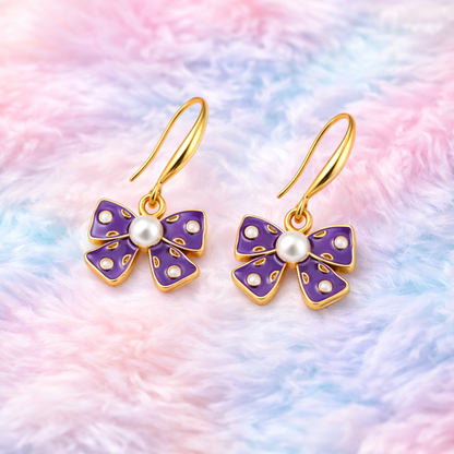 Purple Bow Pearl Earring