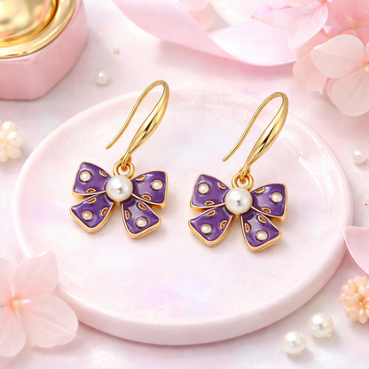 Purple Bow Pearl Earring