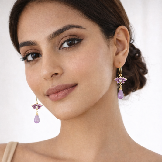 Amethyst Bloom Pearl Earrings