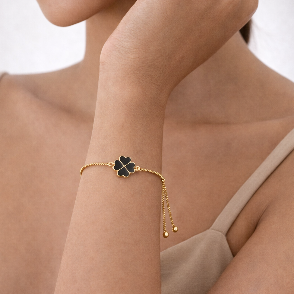 Black Enamel Clover Leaf Bracelet