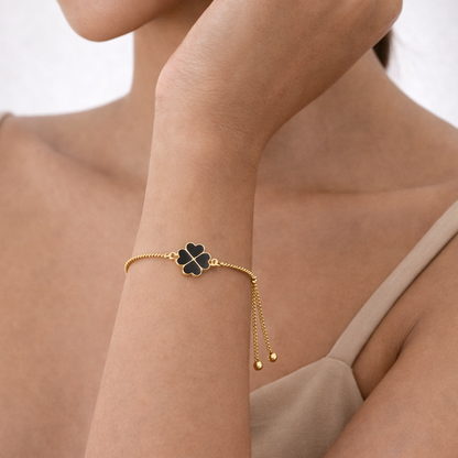 Black Enamel Clover Leaf Bracelet