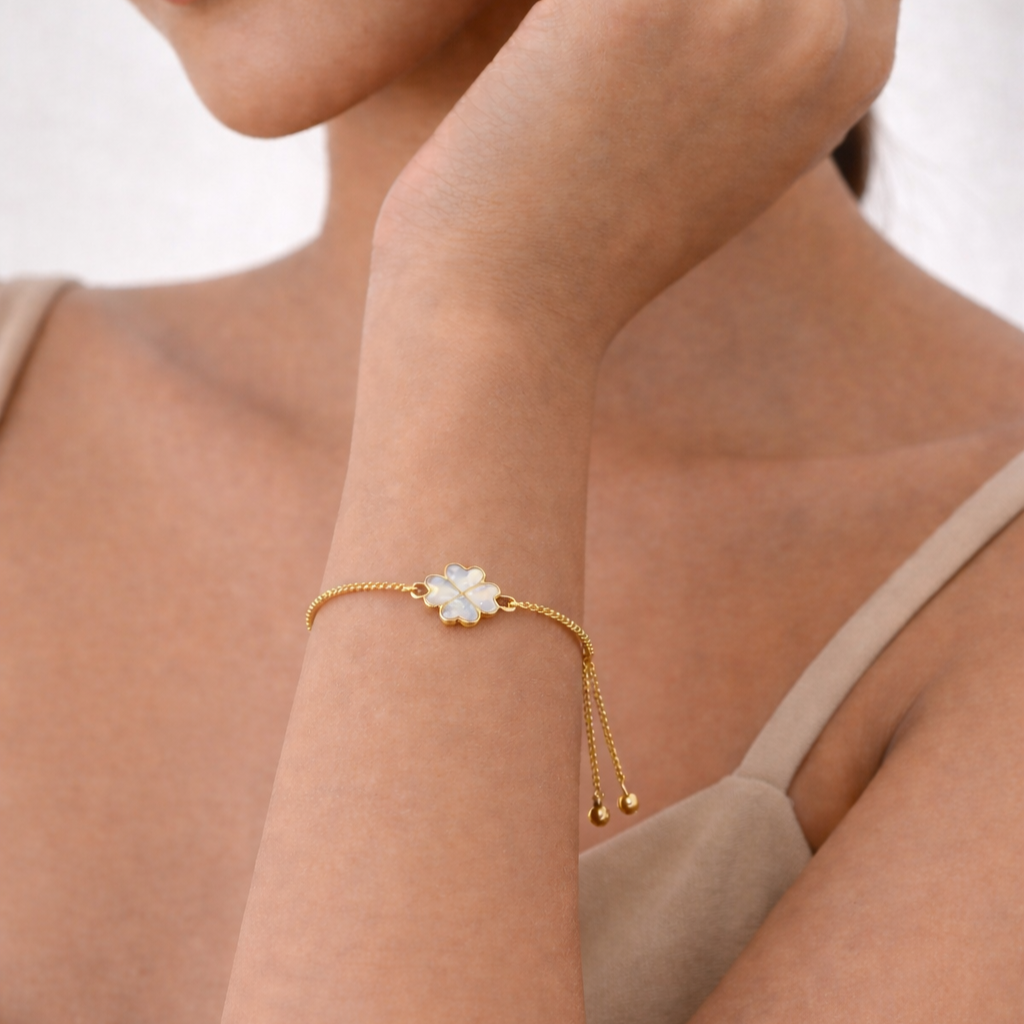 White Enamel Clover Leaf Bracelet