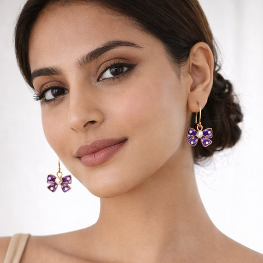 Purple Bow Pearl Earring