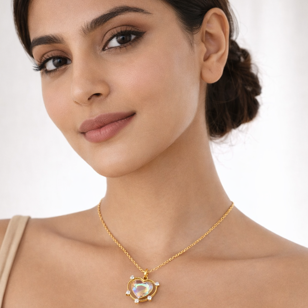 Gold Plated Luna Glow Stone Heart Shape Pendant Necklace