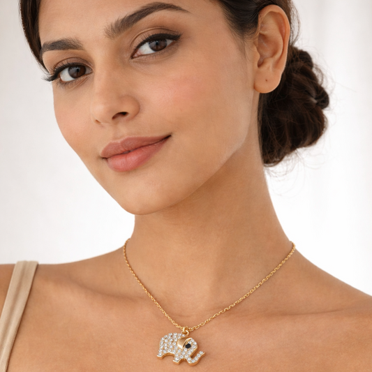Elephant Charm Evil Eye Pendant Necklace