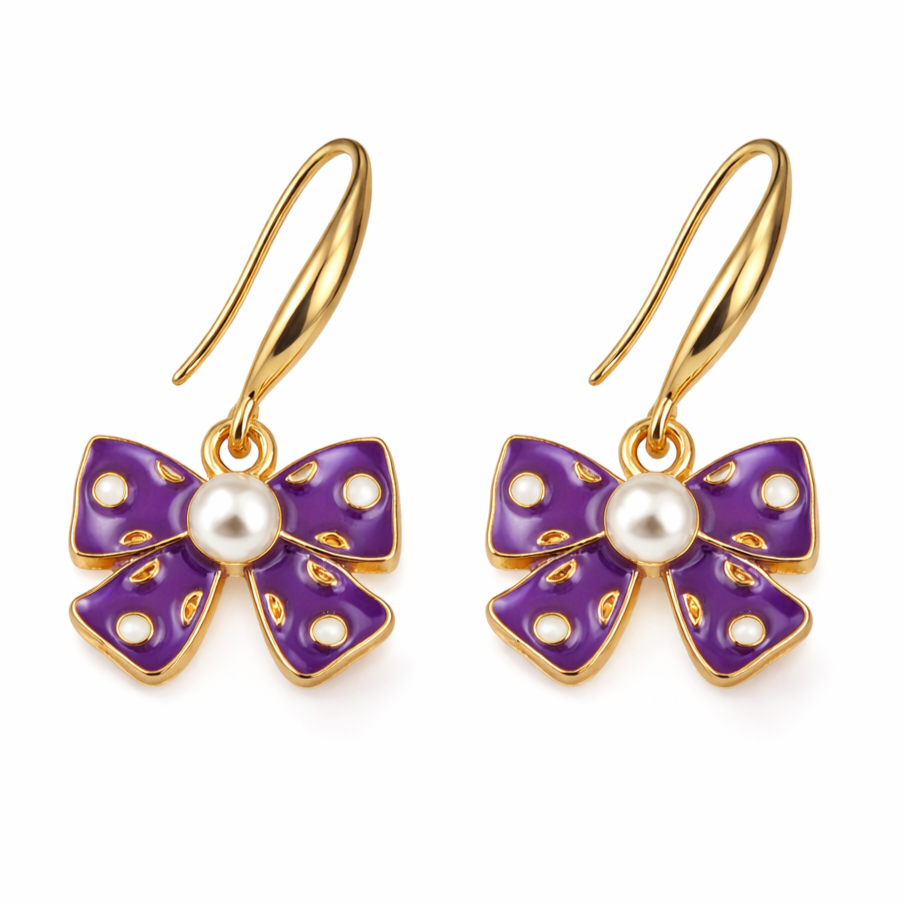 Purple Bow Pearl Earring