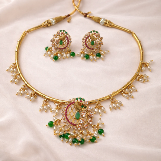 Gold Plated Kundan & Pearl Choker Set