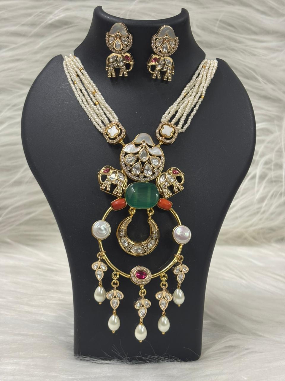 Gold Plated Kundan & Semi Cultured Pearl Choker Set