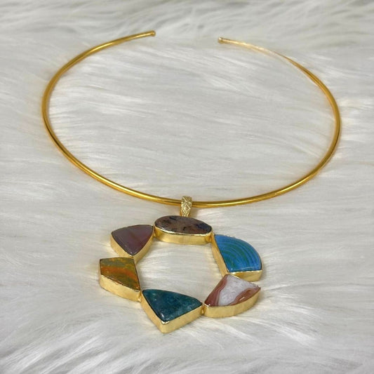 Circle Gold-Plated Multi-Stone Necklace