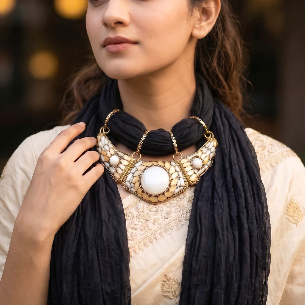 Georgette Scarf With Indian Jewelry