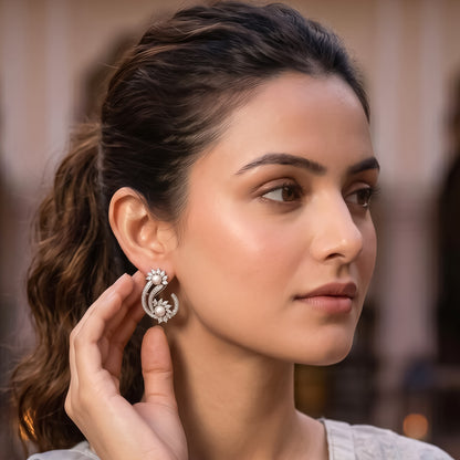 Rhodium Plated Cubic Zirconia Earring