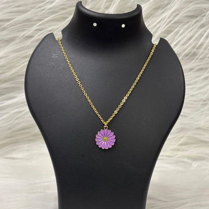 Gold Plated Purple Flower Pendant Necklace