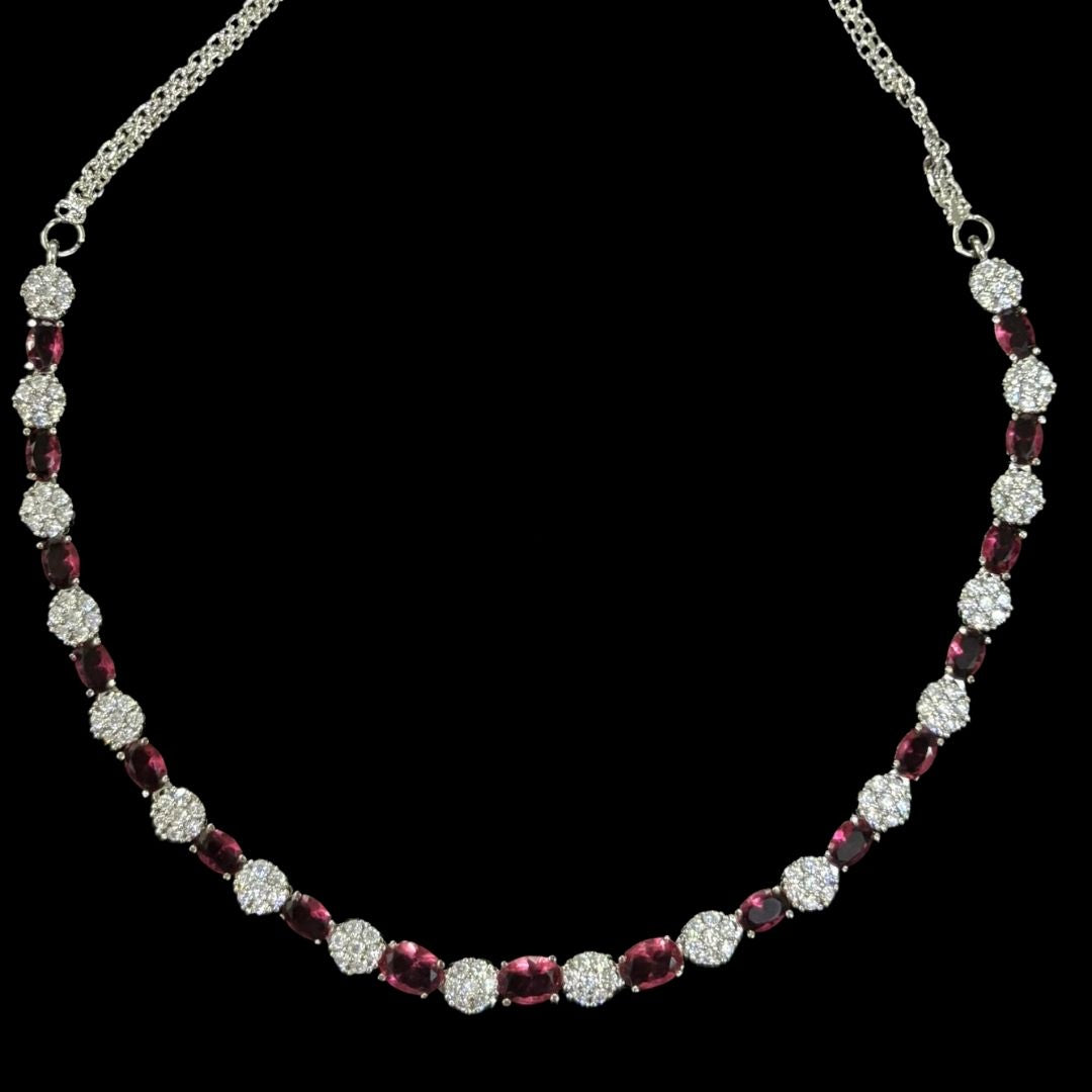 Red Ruby and Cubic Zirconia Rhodium-Plated Choker & Earrings Set