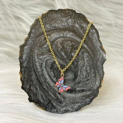 Butterfly Style Enamel Pendant Necklace