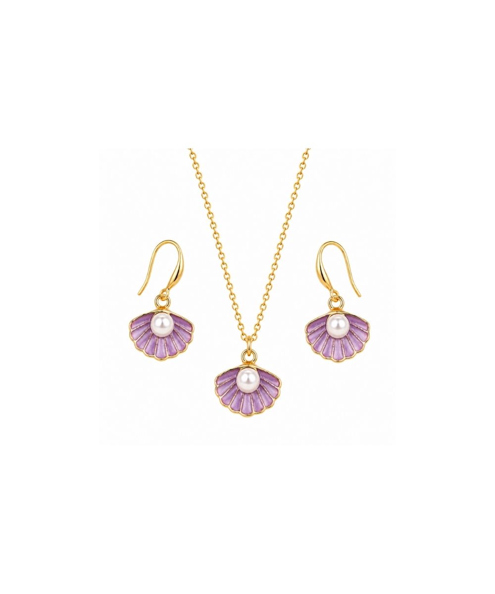Gold Plated Purple Pearl Pendant Set