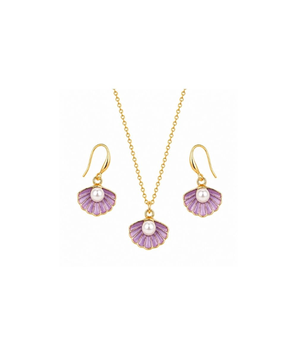 Gold Plated Purple Pearl Pendant Set