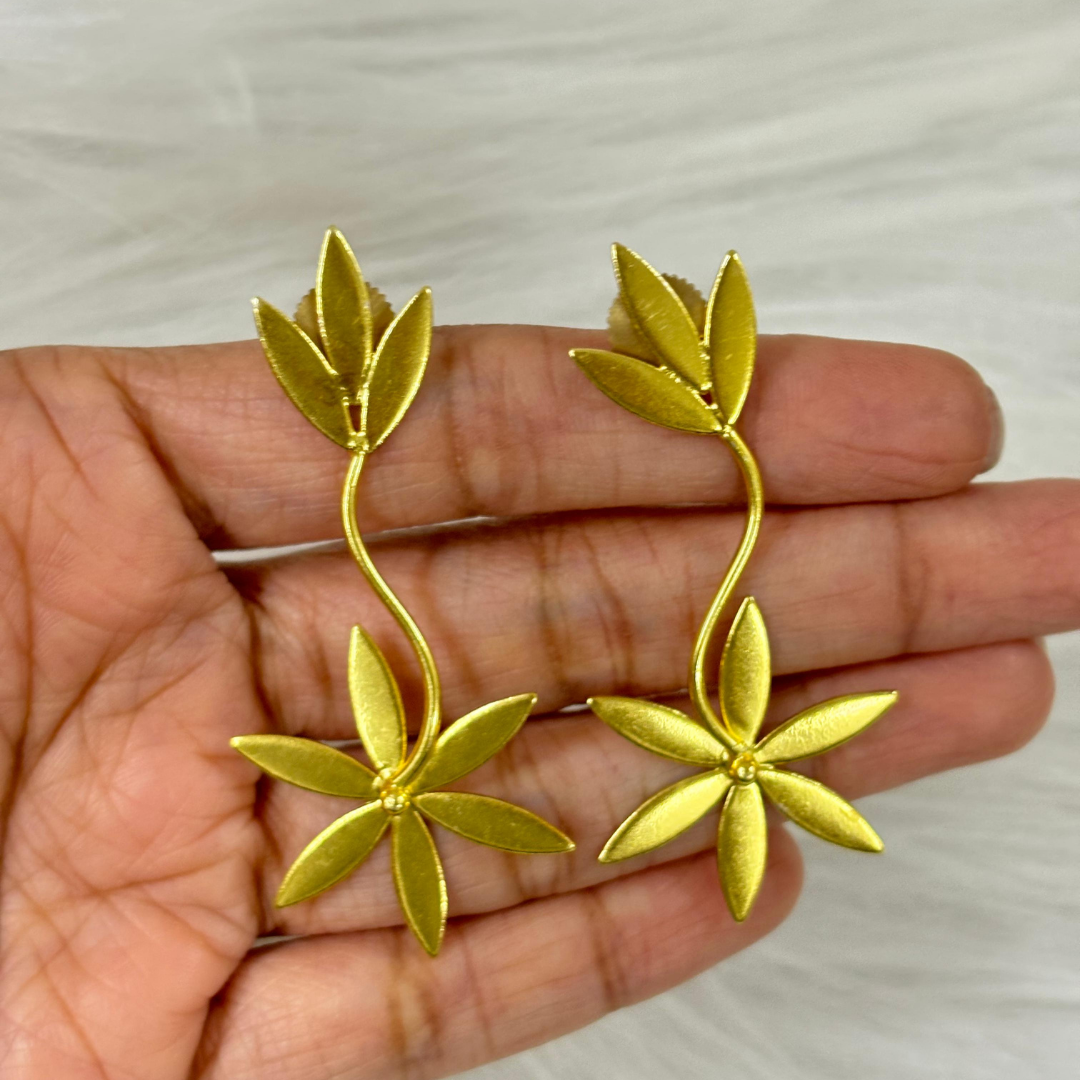 BDiva Lightweight Leaf Drop Floral Drop 18K Gold Plated Earrings