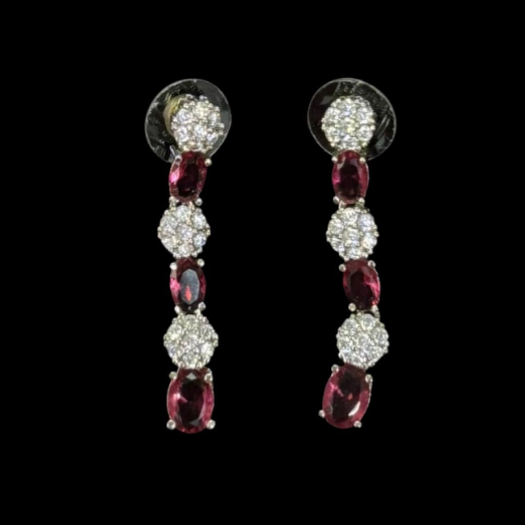 Red Ruby and Cubic Zirconia Rhodium-Plated Choker & Earrings Set