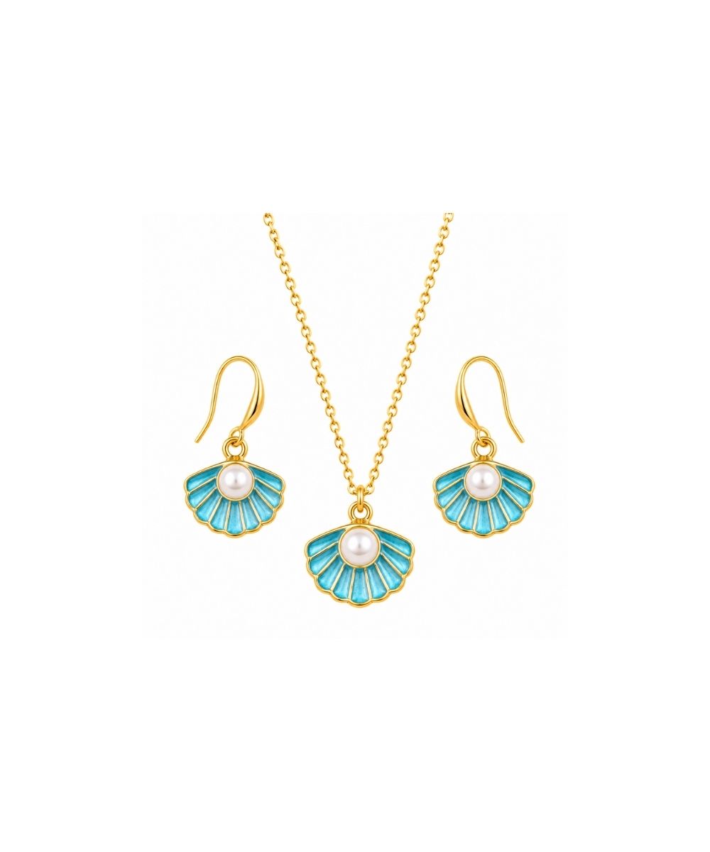 Gold-Plated Aqua Pearl Pendant Set