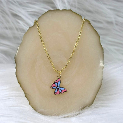 Butterfly Style Enamel Pendant Necklace