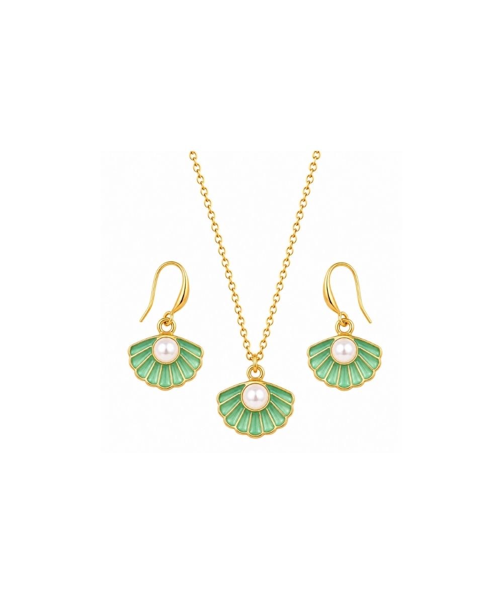 Gold-Plated Mint Pearl Pendant Set