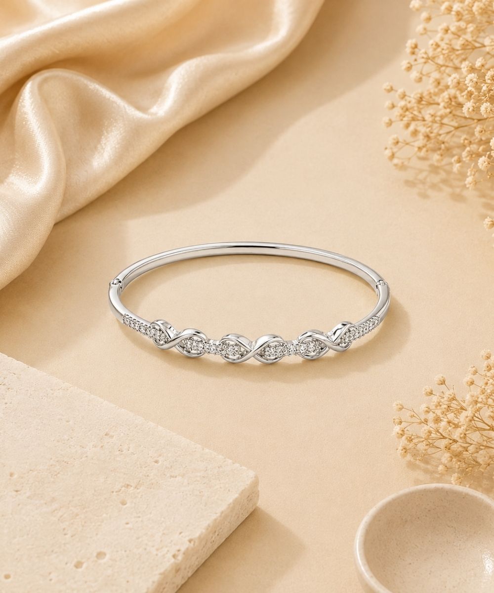 Rhodium Plated Cubic Zirconia Infinity Style Bracelet