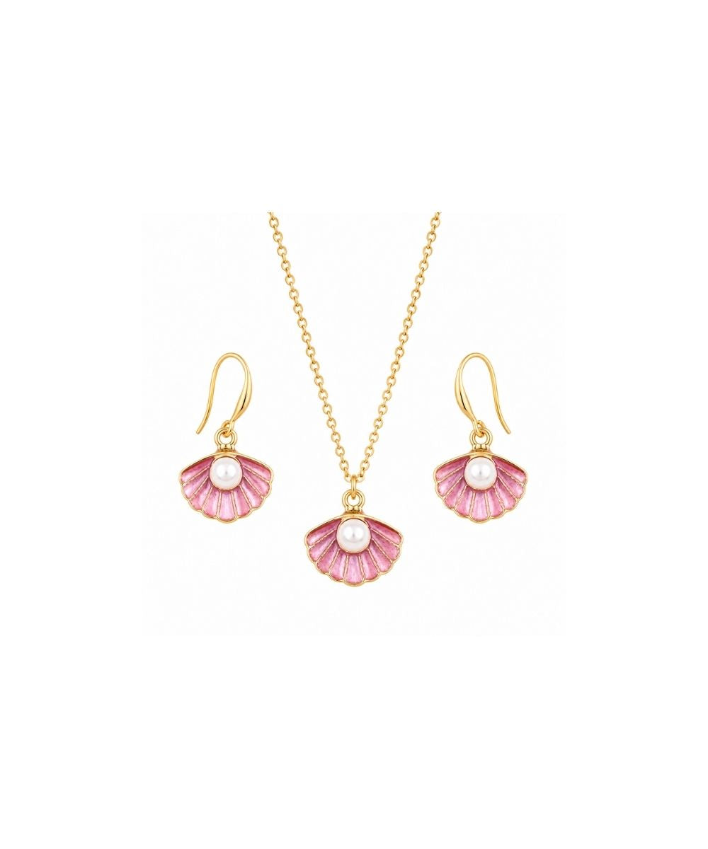 Gold Plated Pink Pearl Pendant Set