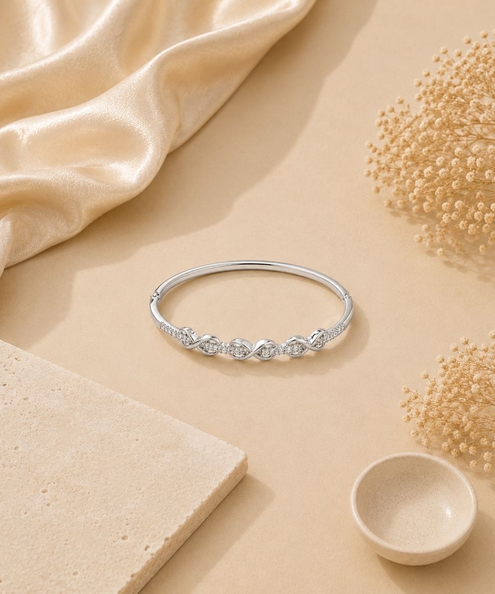 Rhodium Plated Cubic Zirconia Infinity Style Bracelet