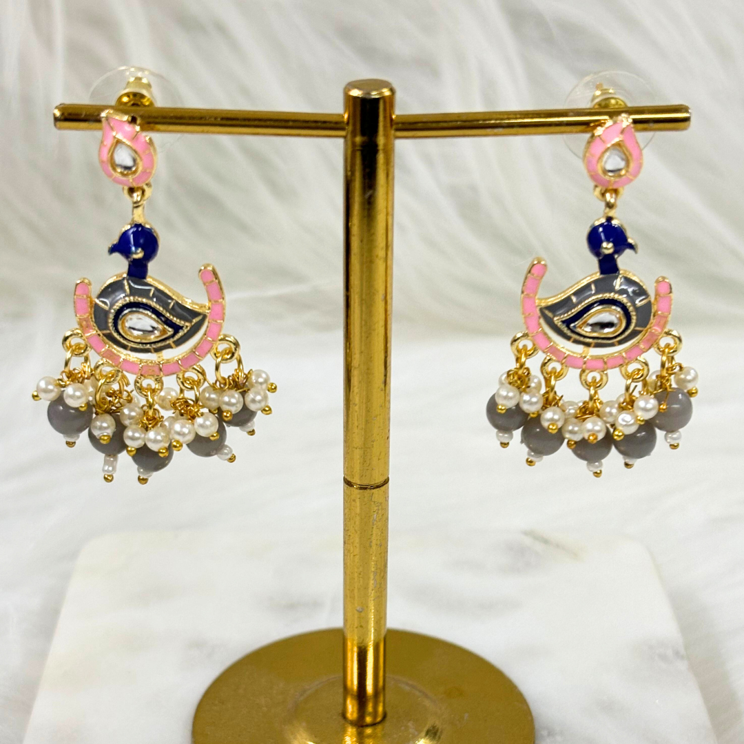 BDiva 18k Gold Plated Peacock Grace Drop Earrings with a Symphony of Colors and Elegance