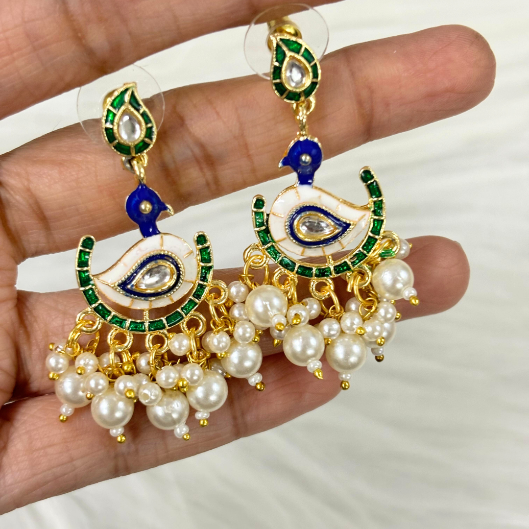 BDiva 18k Gold Plated Regal Peacock Pearl Drop Earrings with a Blend of Tradition and Modern Grace