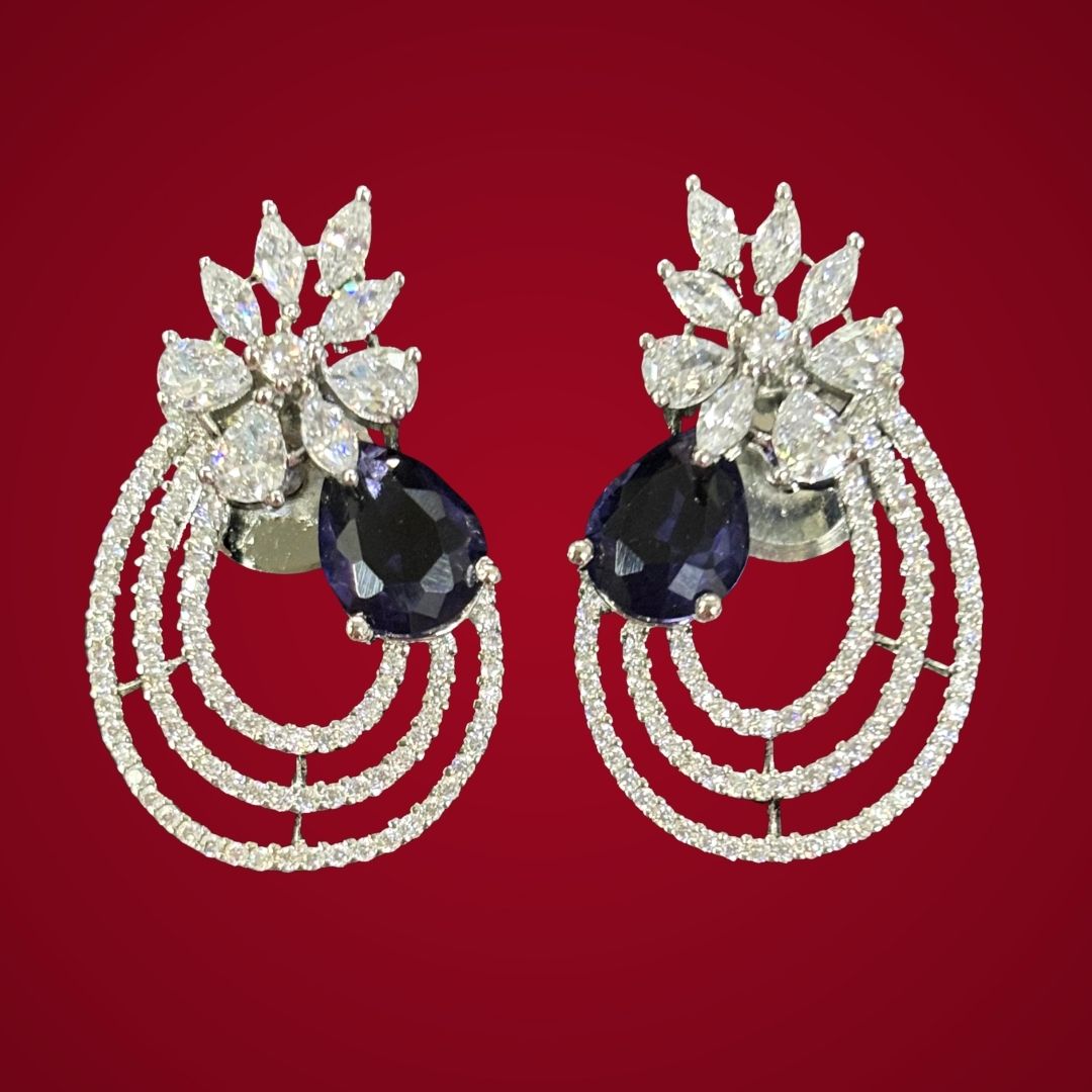 Celestial Bloom Rhodium-Plated Earrings – A Symphony of Elegance & Sparkle