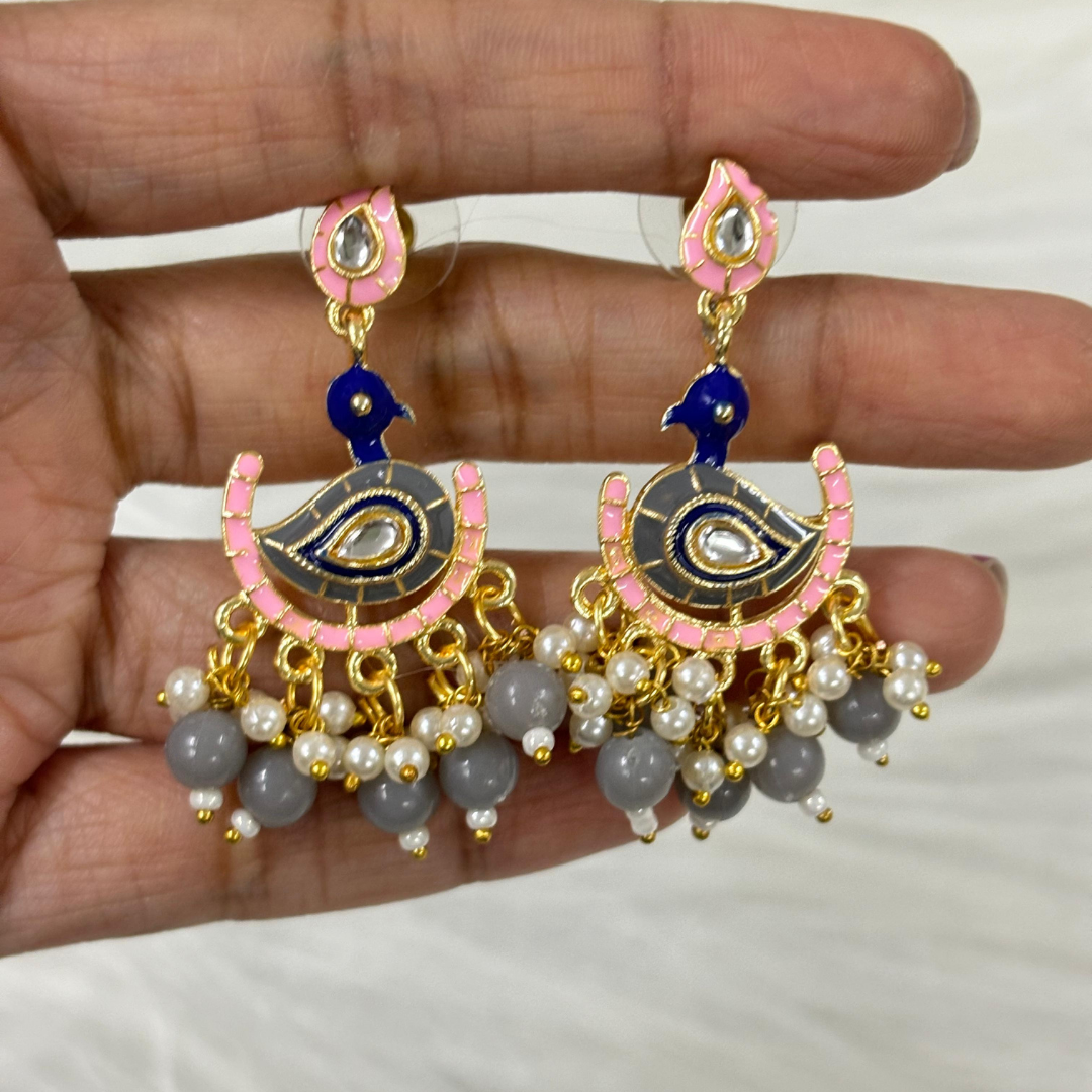 BDiva 18k Gold Plated Peacock Grace Drop Earrings with a Symphony of Colors and Elegance