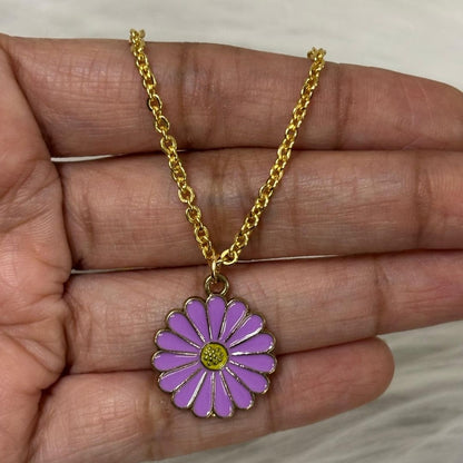 Gold Plated Purple Flower Pendant Necklace