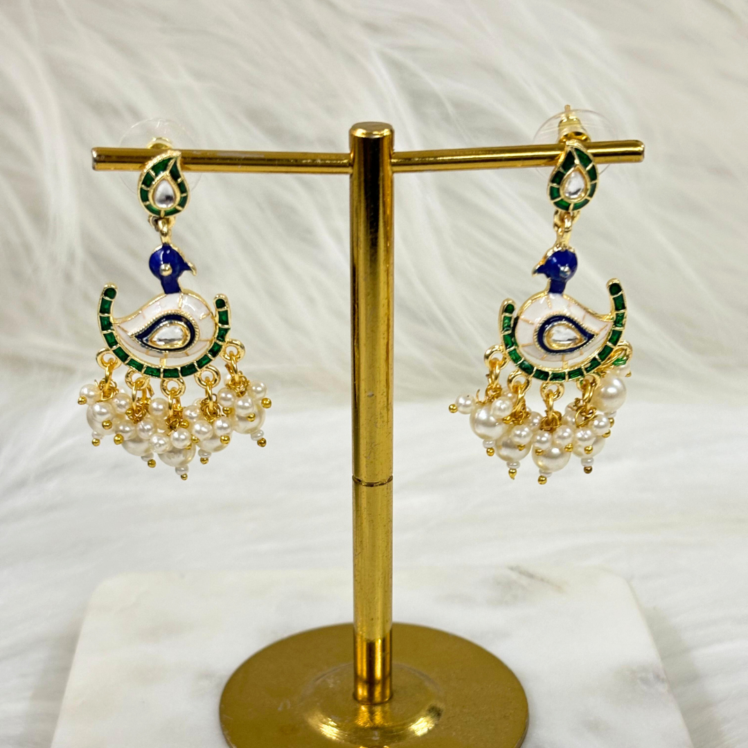 BDiva 18k Gold Plated Regal Peacock Pearl Drop Earrings with a Blend of Tradition and Modern Grace