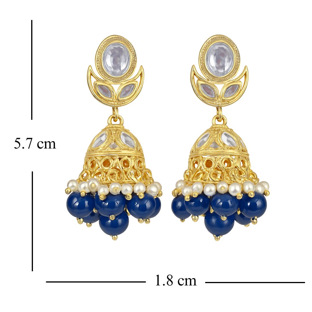 High Quality Gold Plated Navy Blue Kundan Jhumki Drop Earrings