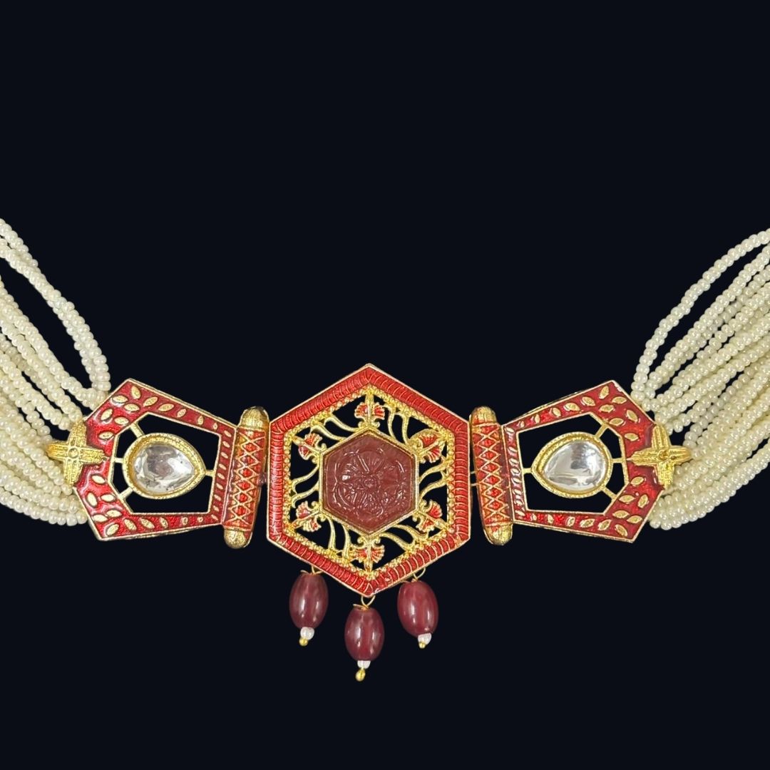 Gold Plated Kundan & Pearl Choker Set