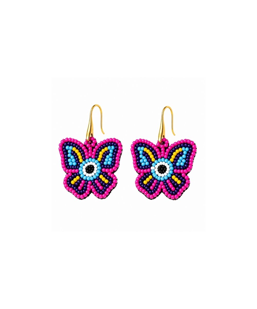 Gold Plated Multicolour Butterfly Seed Bead Drop Earrings