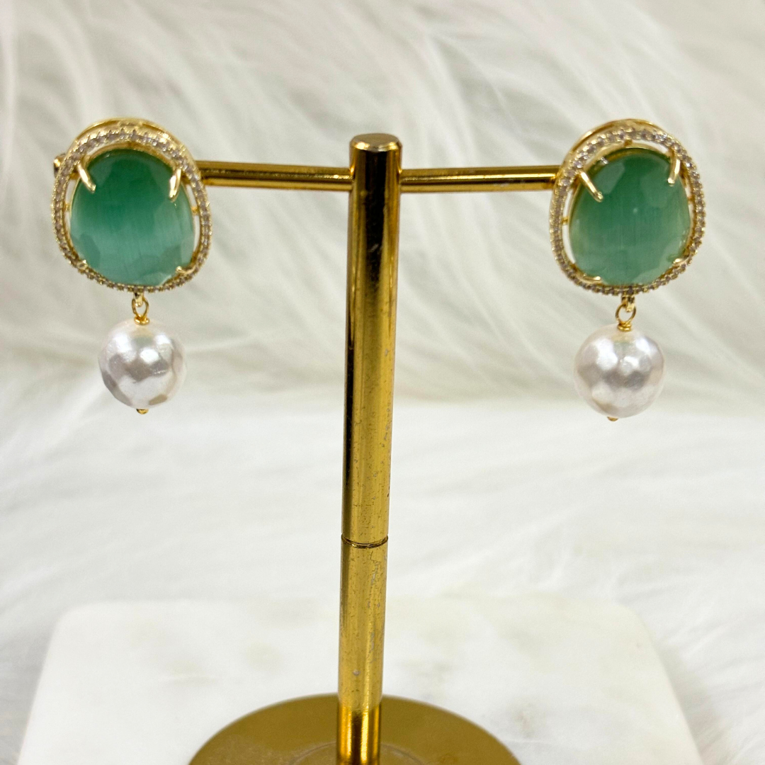 BDiva 18k Gold Emerald Radiance Statement Earrings with a Fusion of Luxe and Elegance