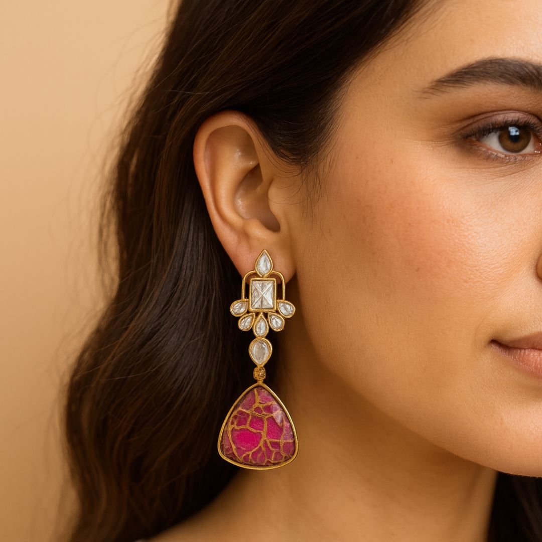 Gold Plated Pink Kundan Earrings